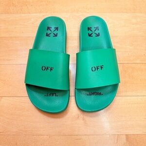 Off-White Logo Print Kelly Green Pool Slides 38